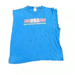 Vintage Jesus Saves One Nation Under God  Christian TSHIRT XL Cut Sleeves Muscle